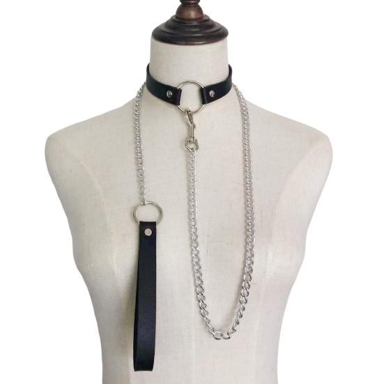 Yousheng Ženy Umělý kožený límec Vodítko Řetízek Dekor Nastavitelný erotický milenec náhrdelník Cosplay Nightclub Party Choker Individuální šperky na krk