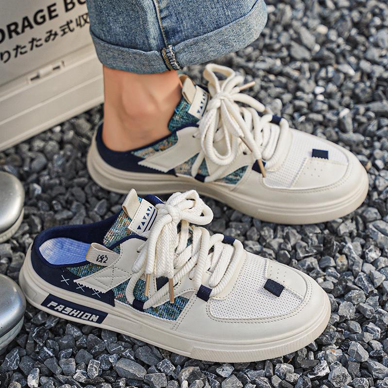 Summer Half Shoes For Men Semi-Drag Casual Board Shoes Men's Loafers Slippers Mules Sandals Slip-On Flats Backless Driving Shoes