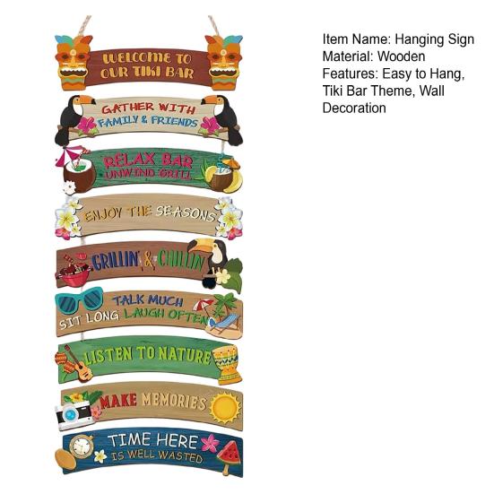 Hawaii Tiki Bar Welcome Sign, Summer Beach Farmhouse Wooden Hanging Sign, Tropical Wall Decoration Plaque for Hawaiian Luau Party