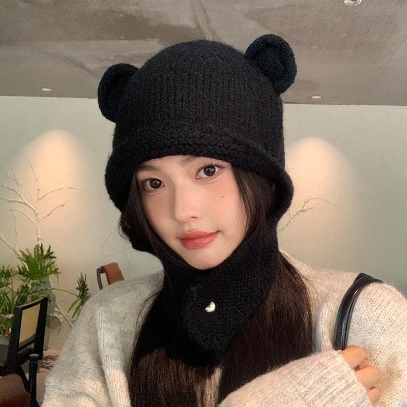 Nuovo cappello lavorato a maglia in lana con orsetto, autunno e inverno, cappello caldo a pullover, protezione per le orecchie fredde all'aperto per bambini, cappello Lei Feng