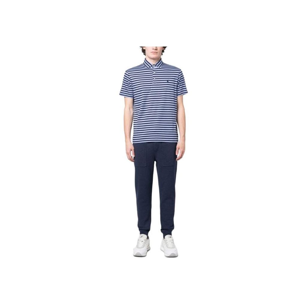 Polo Ralph Lauren Striped Color Block Button Casual Short Sleeve Polo Shirt Men Tops Blue 710899066-003