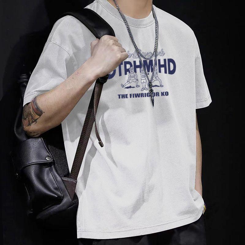 Летняя мода, мужская футболка из чистого хлопка с круглым вырезом и половиной рукавов, повседневная свободная футболка, мужской пуловер в стиле хип-хоп, рубашка S белый