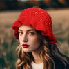 Strawberry Ruffle Crochet Woolen Hat - Women's Cute Autumn/Winter Fisherman Style