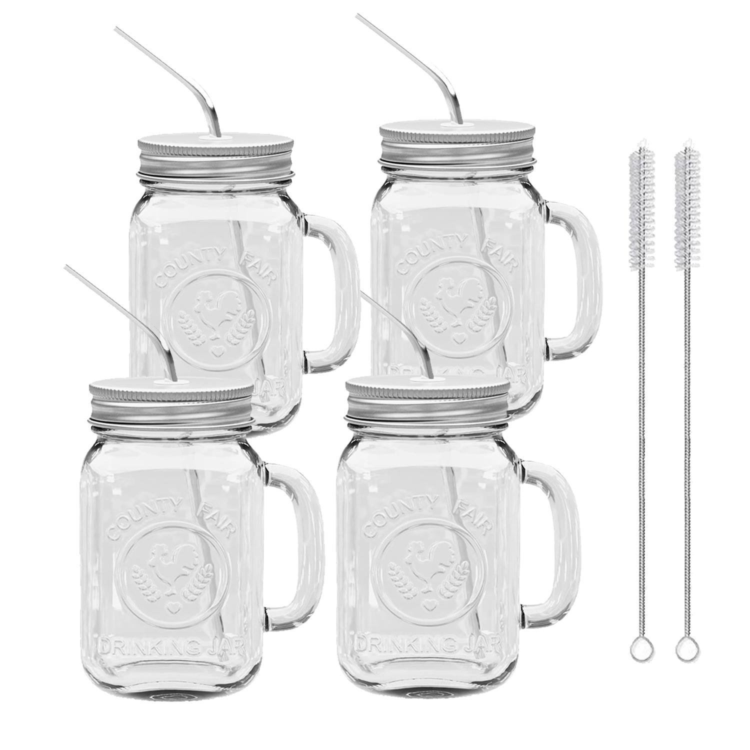 

Набор стеклянных банок Mason объемом 480 мл с ручкой, квадратная стеклянная кружка с крышкой и трубочкой для холодных напитков, банка Mason для сока, стаканы для питья, посуда для напитков 450ML