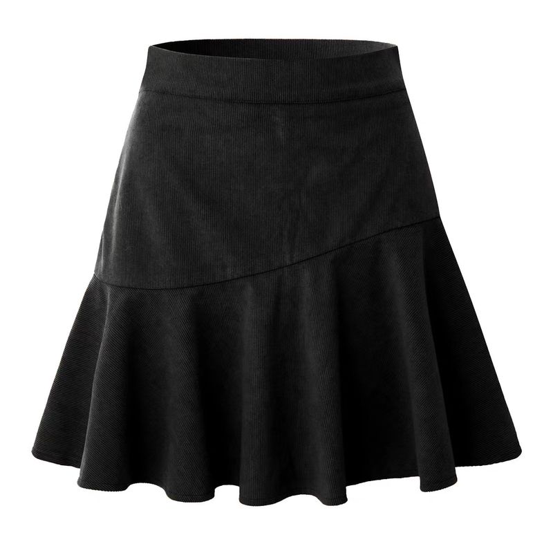 

Fashion Pure Color Corduroy High Waist Zip Skirt High Waisted Slim Fitting Skirt Black L