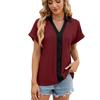 2026 Spring/Summer New V-neck Contrast Color Short Sleeve Loose T-shirt Women's Casual Top