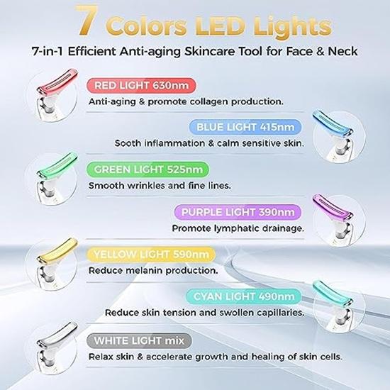 Red Light Therapy for Face, 7 Color LED Skin Rejuvenation for Face Neck Beauty Device, Deplux Neck Device, Glossy White