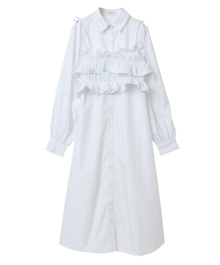 

Music Casual Dress SET Shirred Bustier Shirt Dress [Earth & Ecology] 2-Piece + Women s Off-White