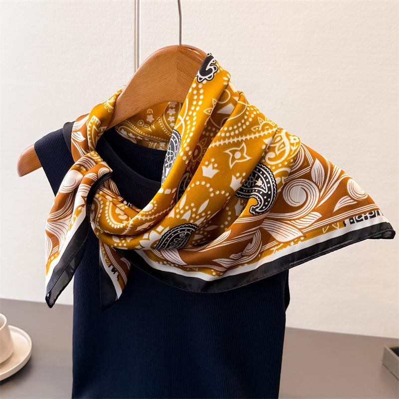 Luxury Paisley Print Shawl Square Scarf for Women Soft Satin Wraps Neckerchief Female Hair Bands Ribbon Headband Bandana