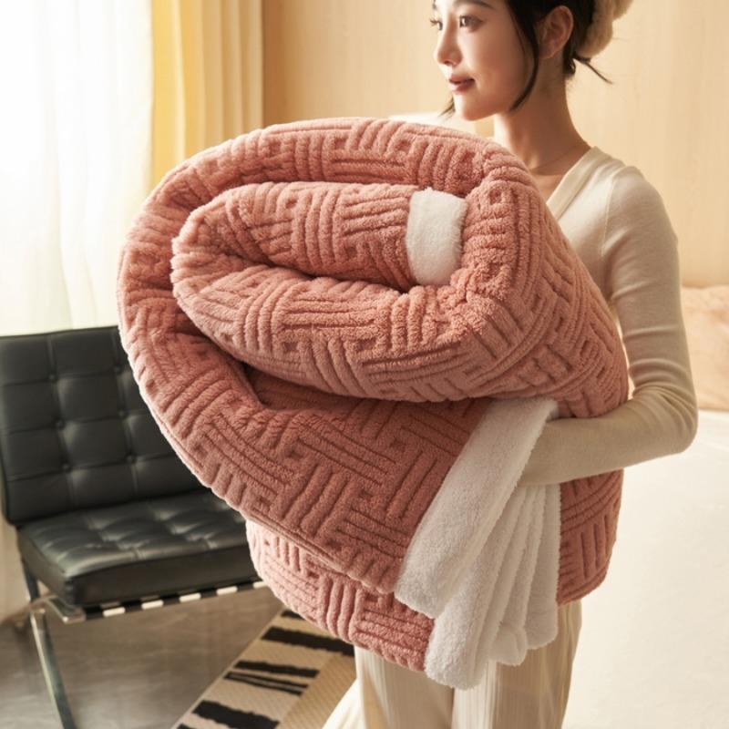2026 new double-layer jacquard lint thickened air conditioner blanket, lamb lint nap blanket, milk lint sofa shawl blanket