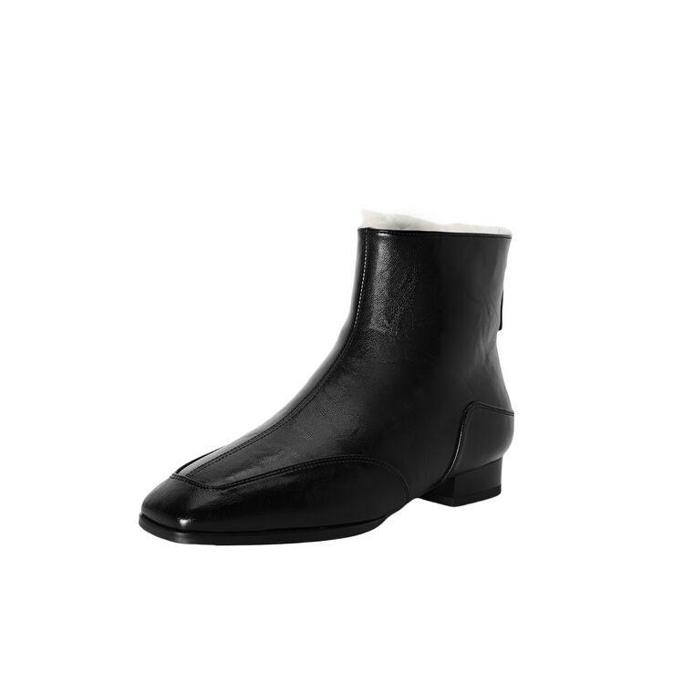 Fashion NEW Winter Women Boots Square Toe Chunky Heel Shoes Split Leather Shoes for Women Zipper Ankle Boots Warm Wool Modern Boots