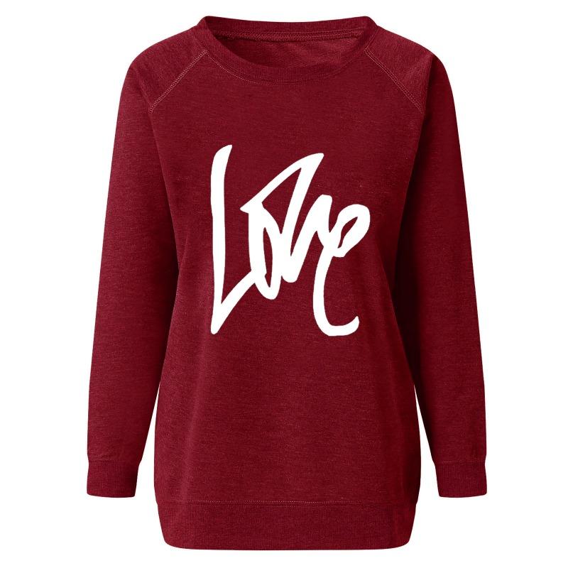 Women S Round Neck Long Sleeve Love Print Casual Sweatshirt