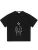 Black T Shirt With Star Head Human Outline Print Casual Streetwear For Men And Women