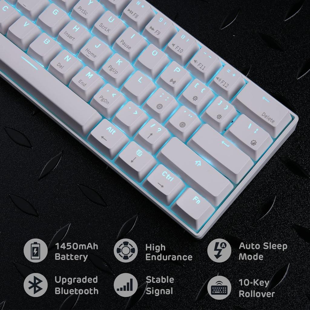 RK ROYAL KLUDGE RK61 Mechanical Keyboard with Brown Switches, Bluetooth, Wireless, USB, WiredWireless, Compatible with Windows, Mac, iOS, and