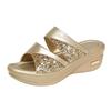 Size 43 Women's Sequin One-Strap Peep-Toe Wedge Heel Sandals, New 2022 Korean Style