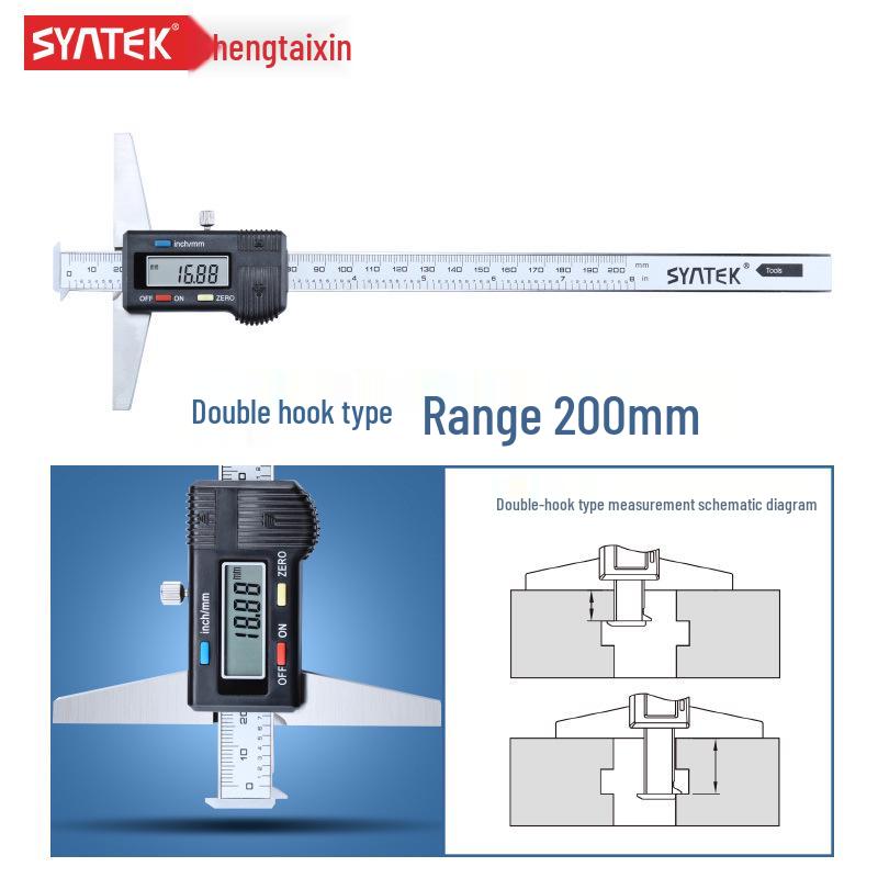 Shengtai Wysokiej Precyzji Cyfrowy Głębokościomierz 0-300mm z Suwmiarką z Pojedynczym/Podwójnym Hakiem