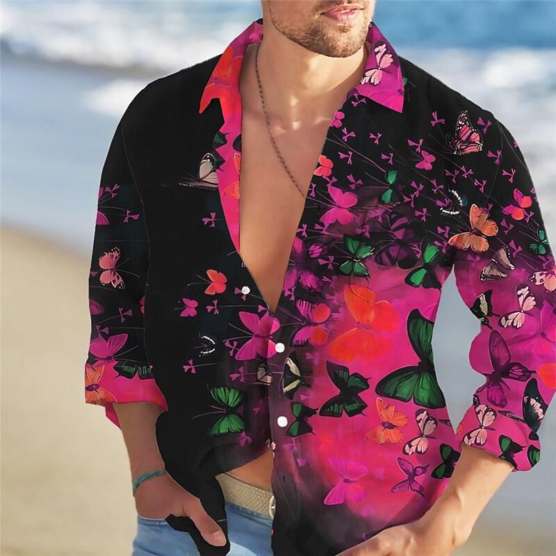 Herrenhemd Modetrend Rosenblüten-Farb-Muster HD-Grafik Lässig Outdoor Straße Herrenbekleidung Frühling und Sommer