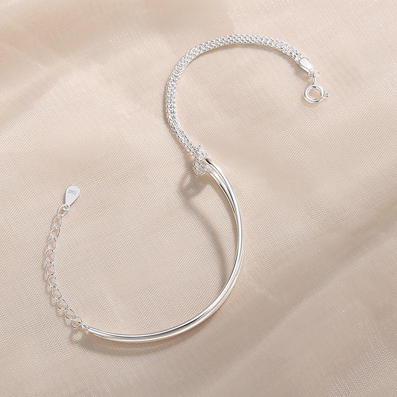 S925 Sterling Silver Asymmetrical Patchwork Bracelet for Women - Trendy, Simple Design, Cold Style Jewelry 925 Silver