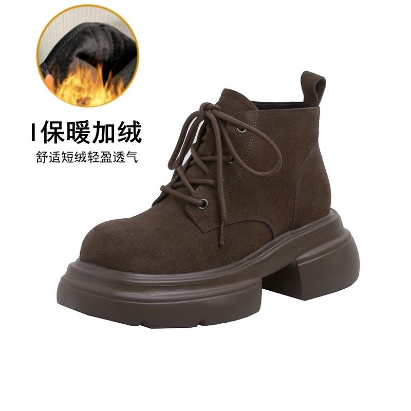 

2025 зима новые бархатные ботинки Мартин на толстой подошве теплые матовые кожаные зимние ботинки на толстом каблуке хлопковая обувь пушистая обувь короткие ботинки 39