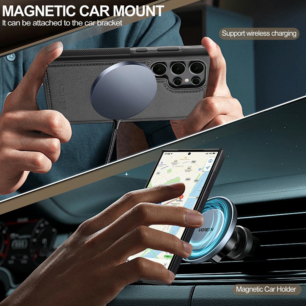 LC.IMEEKE For Samsung Galaxy S22 Ultra 5G Case Compatible with MagSafe Leather+TPU Back Cover