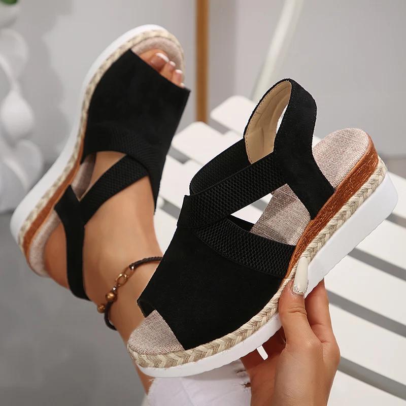 Fashion Women's Platform Sandals Comfortable Elastic Band Wedges Sandals Women Shoes 2025 Platform Rome Sandles Light Summer Beach Shoes