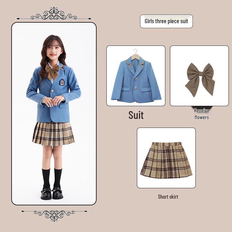 British College Style School Uniform Set – Kindergarten Boys' & Girls' Plaid Suit and Skirt.