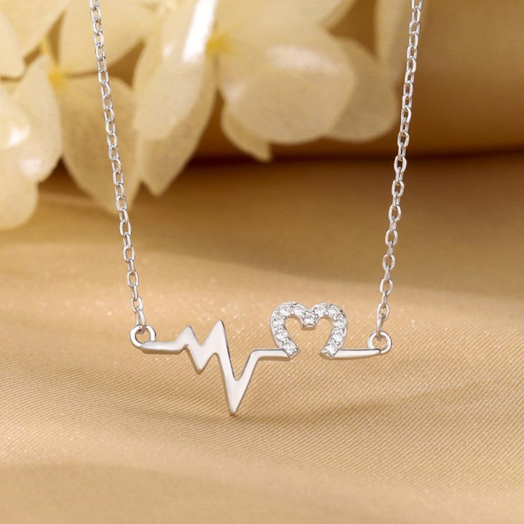 Heartbeat Line Pendant Necklace with Sparkling Open Heart Detail Elegant Romantic Jewelry for Women