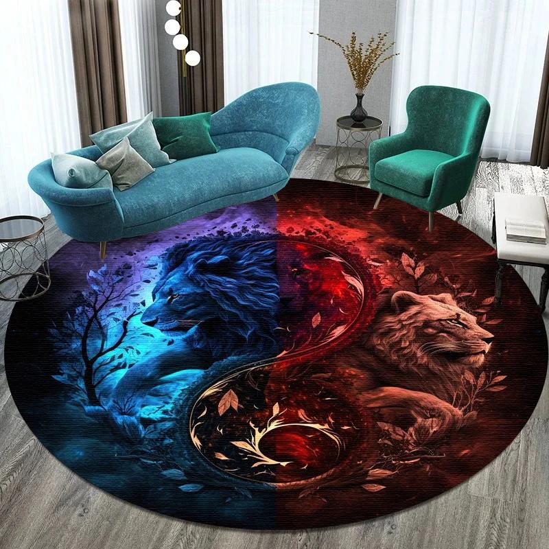 Luxury Sakura Goldfish Dragon Lion Cat Tree Design Carpet Mat Round Machine Washable Rug for Living Room Rugs for Bedroom
