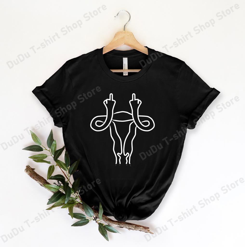 Feminist Middle Finger Uterus T Shirt Men/women's Funny Middle Finger Printing T-shirt Casual G