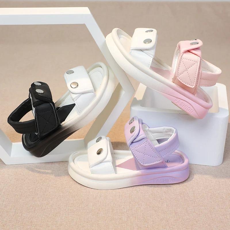 2024 Children Sandals for Girls Summer New Fashion Gradient Color Soft Comfortable Korean Style Anti-slippery Casual Beach Shoes