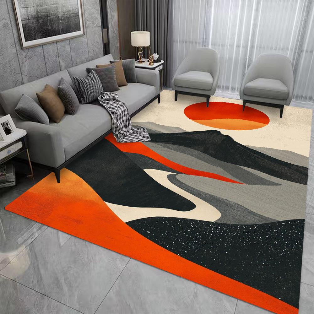 Sunset Mountain Landscape Carpet Mat Rug Curved Mountain Striped Pattern Home Decoration Modern Living Room Bedroom Floor Mat