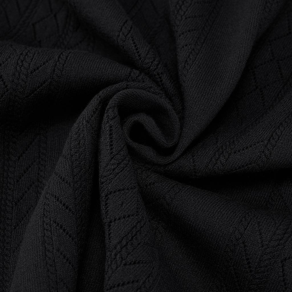FAIRLIAR GOLF Scallop Ribbon Button Short Sleeve Knit (Black)