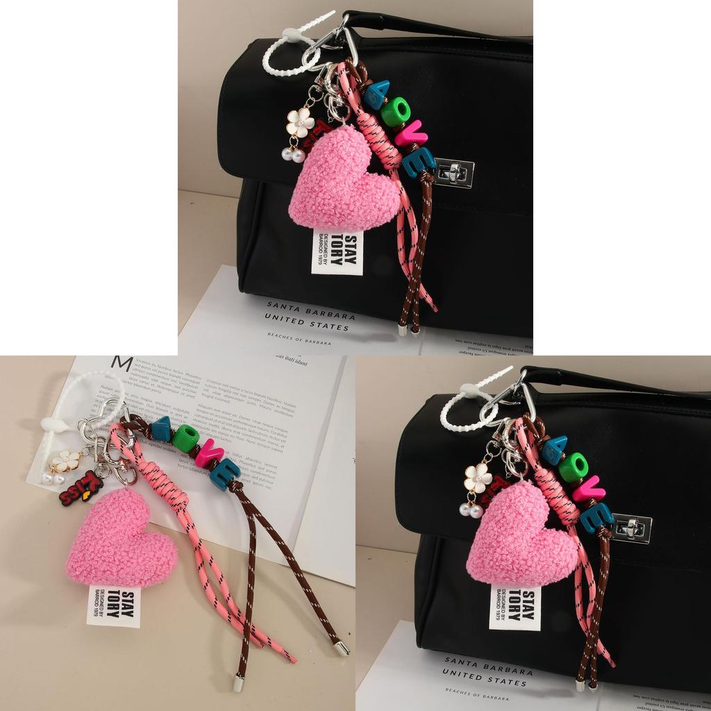 Style Plush Heart Love Bag Charm With Keychain For Fashion Accessories