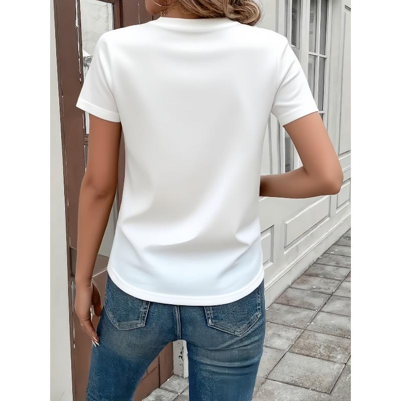 Women's Black Floral Print Tee Left Chest Design Round Neck Short Sleeve Lightweight Summer Casual Everyday Stylish Top