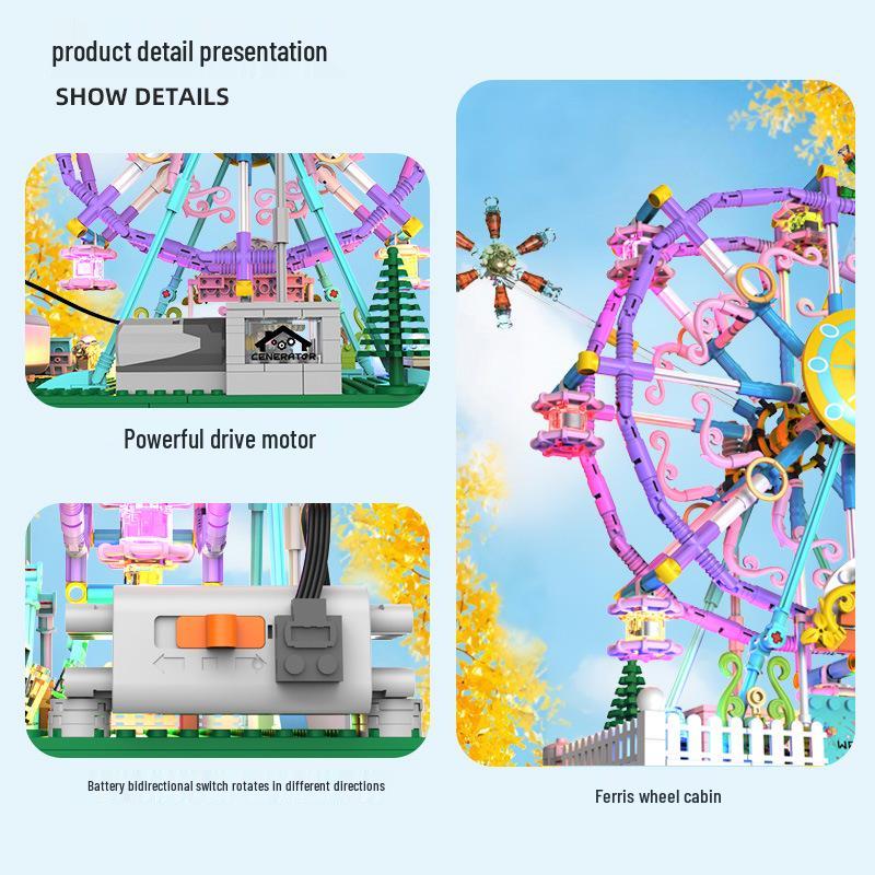 Elektrisches drehendes Riesenrad Bausteine mit bunten Lichtern - Kreatives Konstruktionsspielzeug & Dekoration