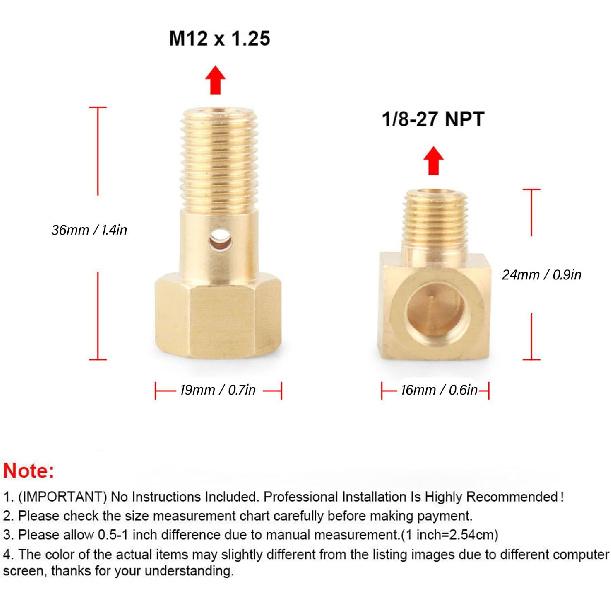 

Tissting 2 Pcs Fuel Pressure Banjo Bolt M12 X 1.25in 1/8‑27 NPT 90 Degree Elbow Fuel Pressure Gauge Adapter Fuel Pressure Gauge Fitting for Civic