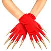 Dark Gloves with Long Nails for Halloween Witch Party, Short Stretch Fit