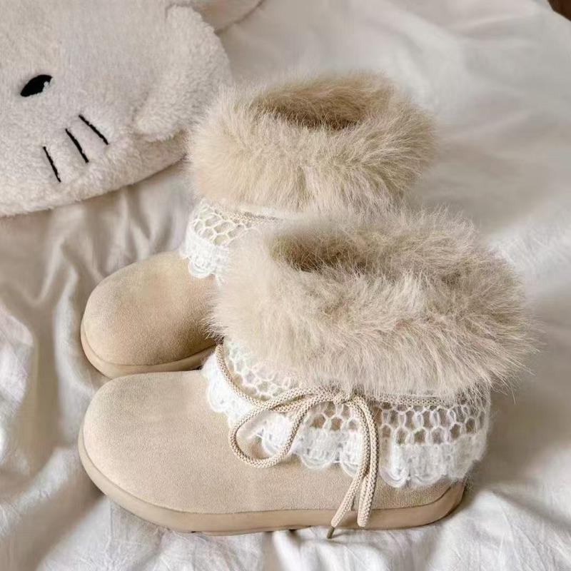 Retro Schneestiefel mit dicker Sohle für Damen, neue vielseitige Kurzschaft-Fleece-Baumwollschuhe