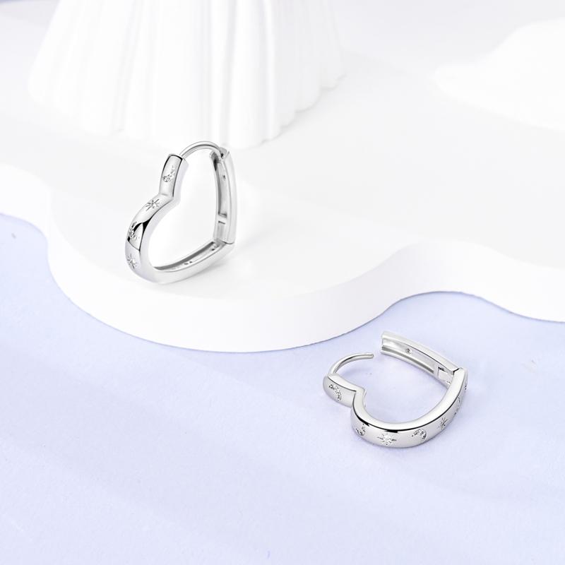 Original 925 Silver Earrings Sparkling Minimalist Heart Hoop Earrings For Women Female Party Fine Earring Jewelry Gifts