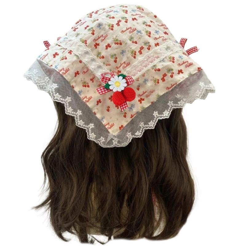 

Girl Lace Bandana Hair Tie Headscarf Creative Bandana Hair Scarf Headwear Gifts Cottagecore Strawberries Head Wrap 1