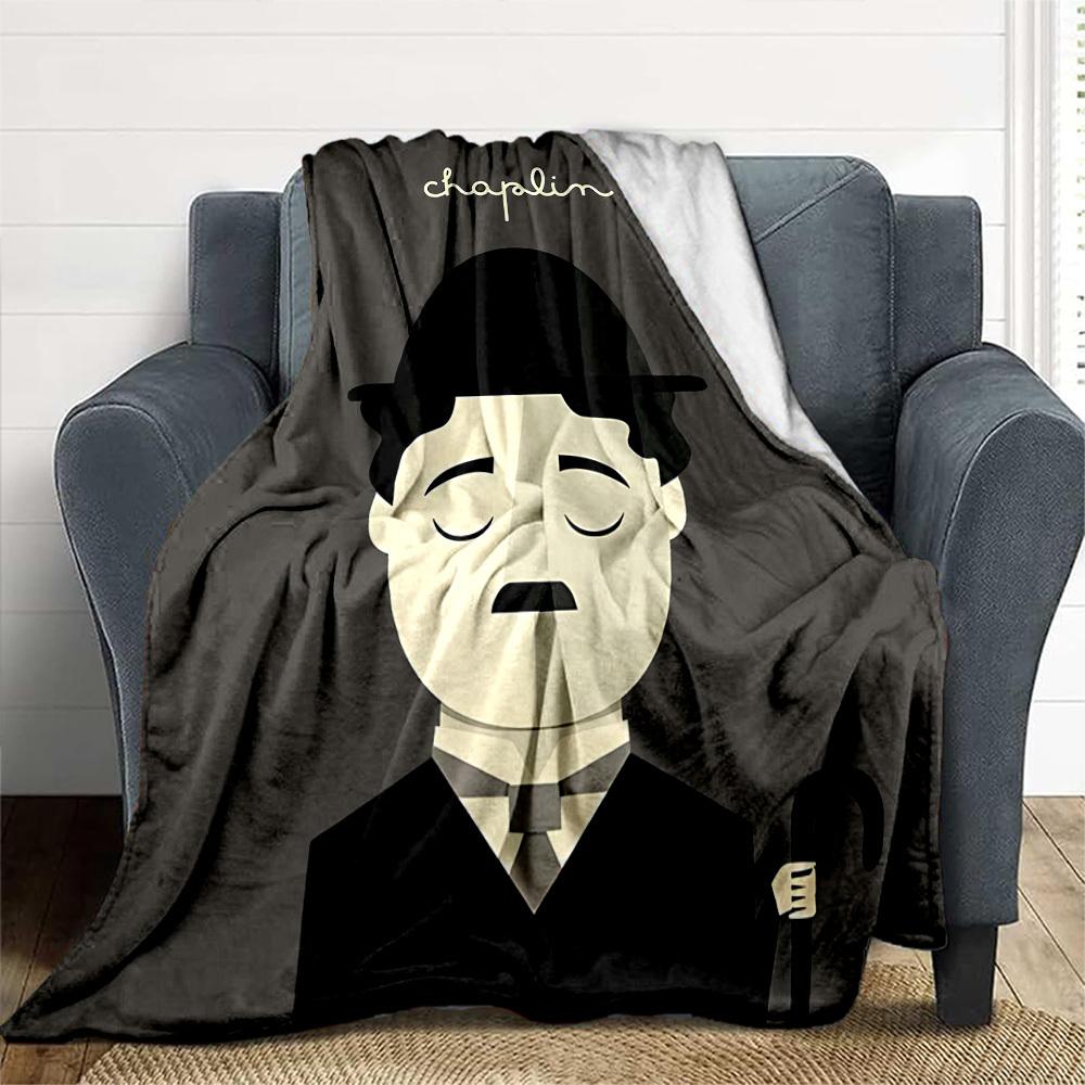 1pc Charlie Chaplin Outdoor Blanket Lightweight Flannel, Soft & Warm, All-Season Use for Sofa, Outdoor, Camping, Living Room, Office063