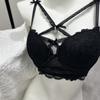 New Sexy Pure Desire To Wear Lace Underwear Women's Suit Cross-dew Belt Love Pendant Steel Ring Gathering Bra Cover