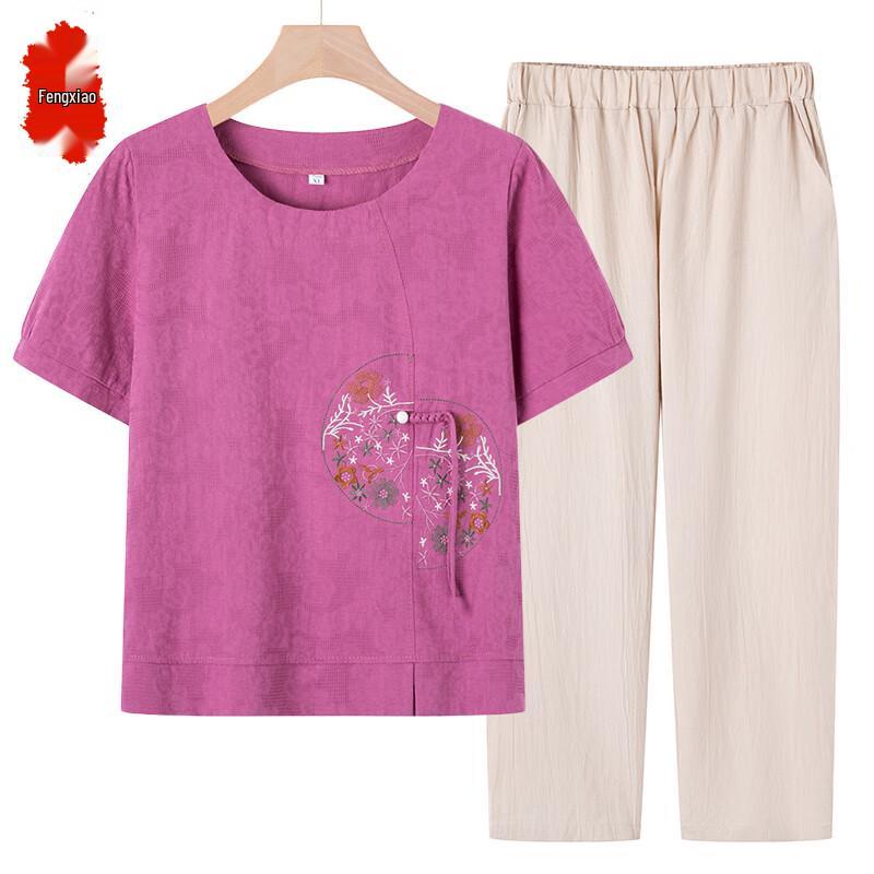 Elderly Women s Summer Short-Sleeve T-Shirt & Pants Set 2XL