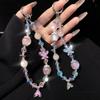 INS Mermaid Pendant Phone Chain Butterfly Zircon Phone Case Chain Wrist Hanging Ornament Crystal Beaded Chain Rope
