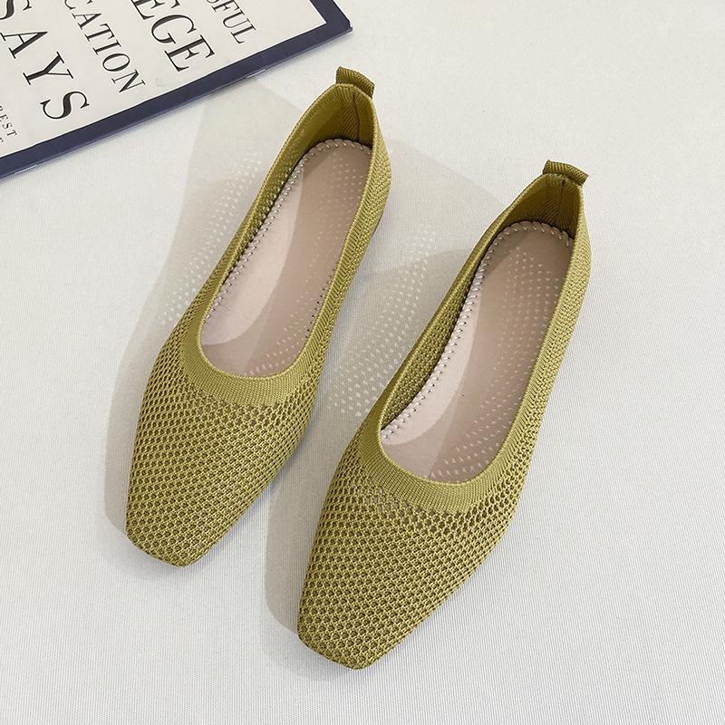 Breathable Mesh Fashion Flats for Women Spring Summer Flat Shoes Square Toe Slip-on Loafers Soft Sole Girls Daily Walking Shoes