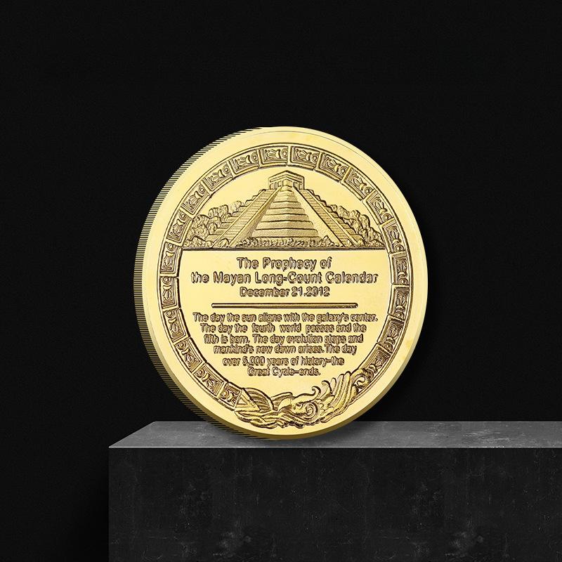 Mayská pamětní mince Pyramida Sluneční hodiny Mince v cizí měně Sběratelská 40mm mince Lucky Love v ochranné kulaté krabičce