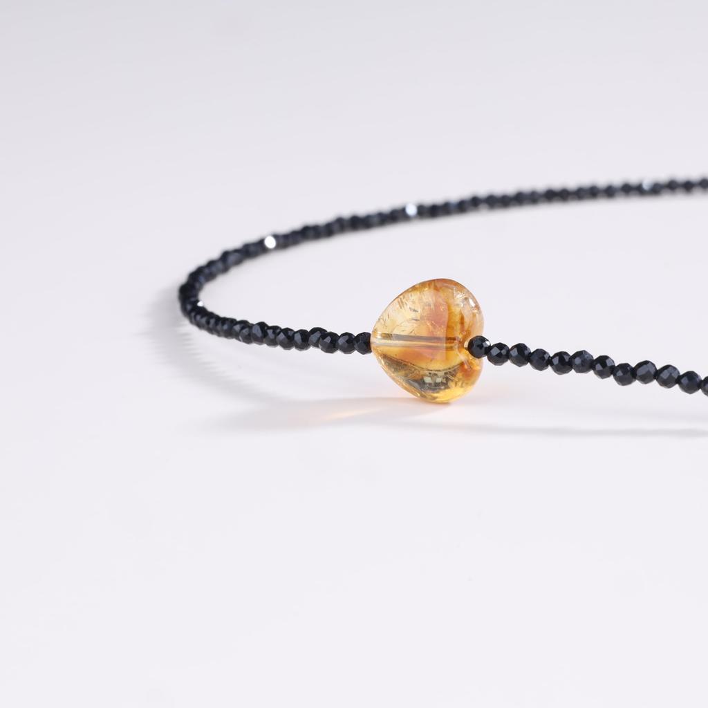 [KOAI] 2mm Cut Black Tourmaline Citrine Heart Necklace for Women