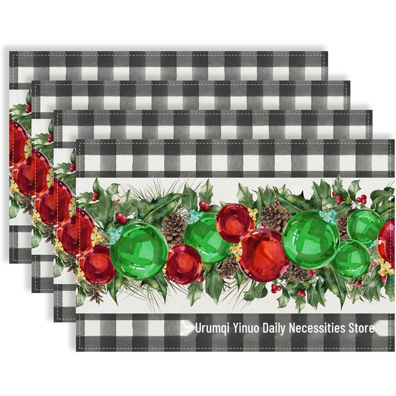 Christmas Snowman & Snowflake Plaid Insulated Placemat - Festive Table Decoration