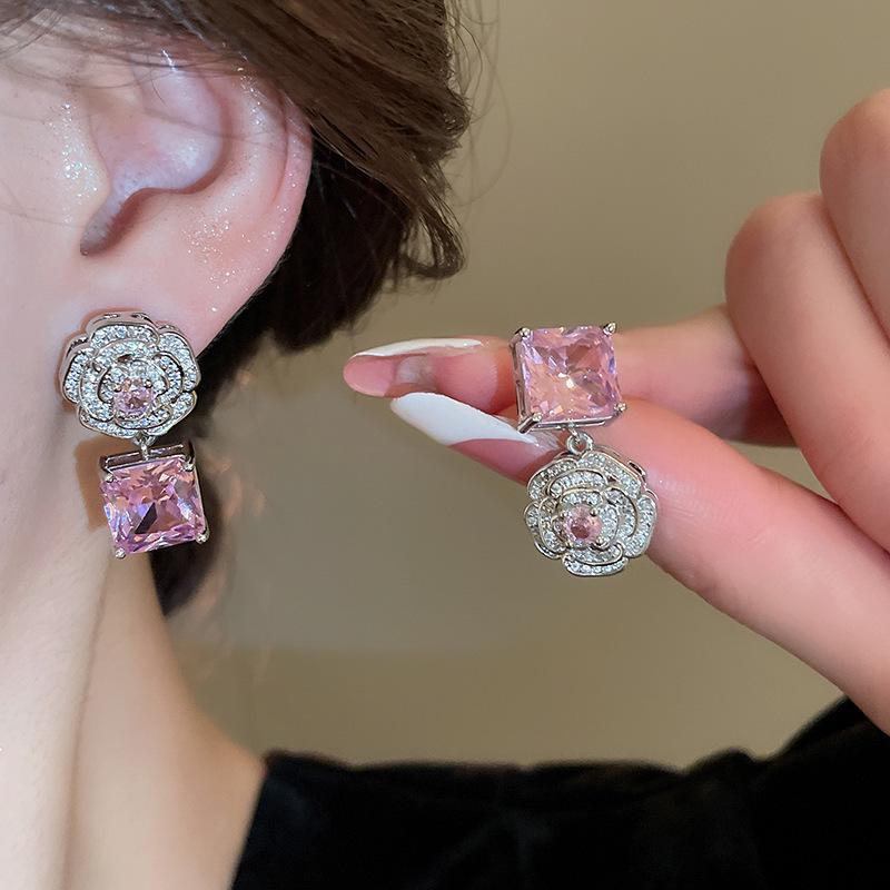 Słodki Zestaw Naszyjnik & Kolczyki z Cyrkoniami w Stylu Koreańskim dla Kobiet - Łańcuszek na Obojczyk, Lekki Luksusowy Styl Dworski