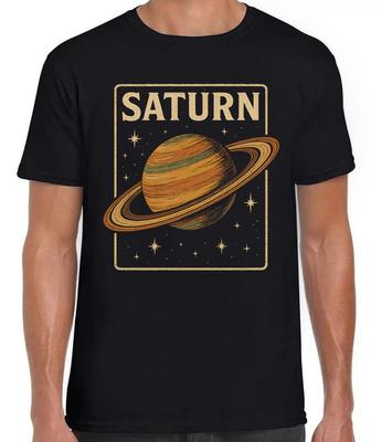 Saturno Planeta Sistema Solar Estrelas Universo Ensolarado Camiseta Presente Camiseta Preta 457